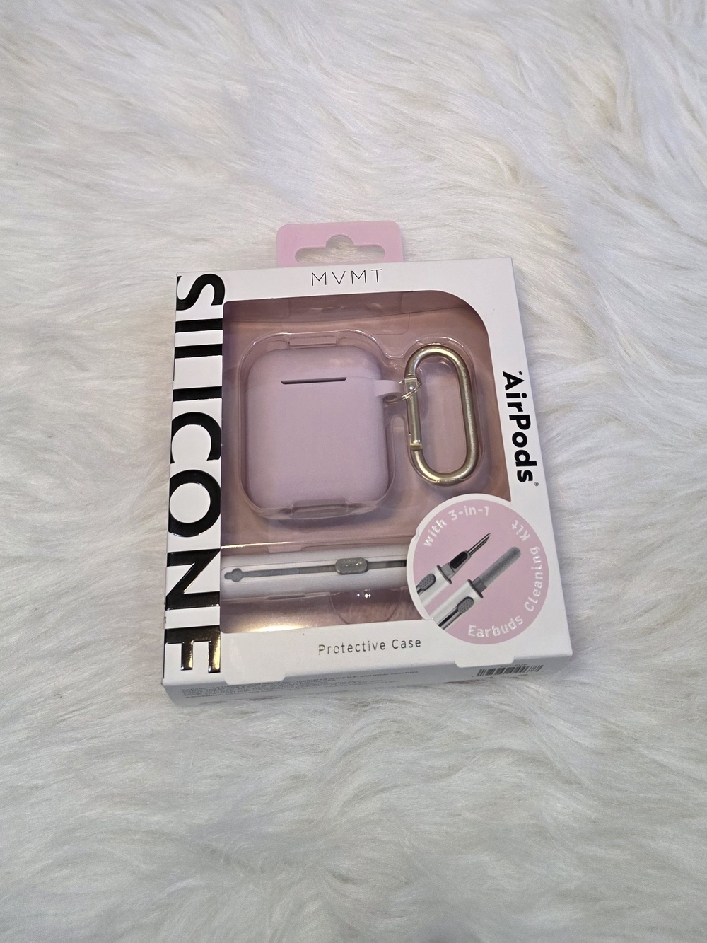 MVMT Light Pink Silicone AirPods Case with Gold Carabiner